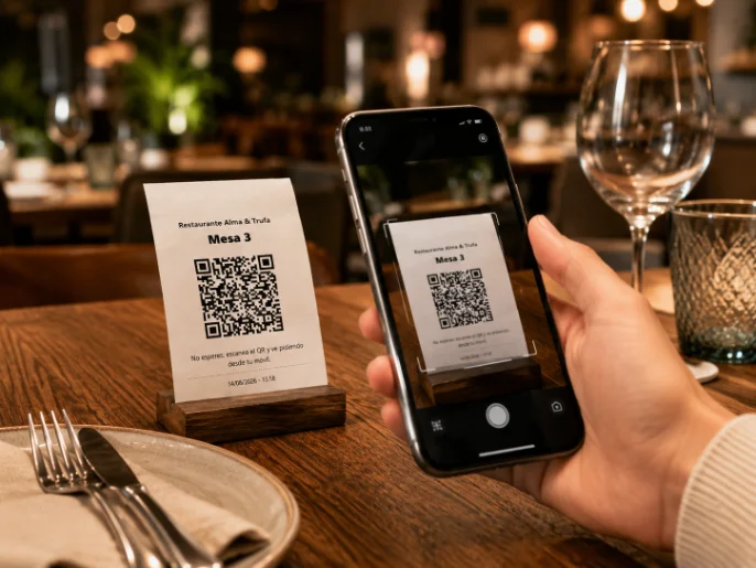 Cliente escaneando el código QR de la mesa para abrir la carta
