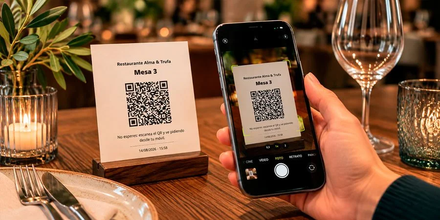 Carta con fotos y alérgenos abierta en el móvil del cliente